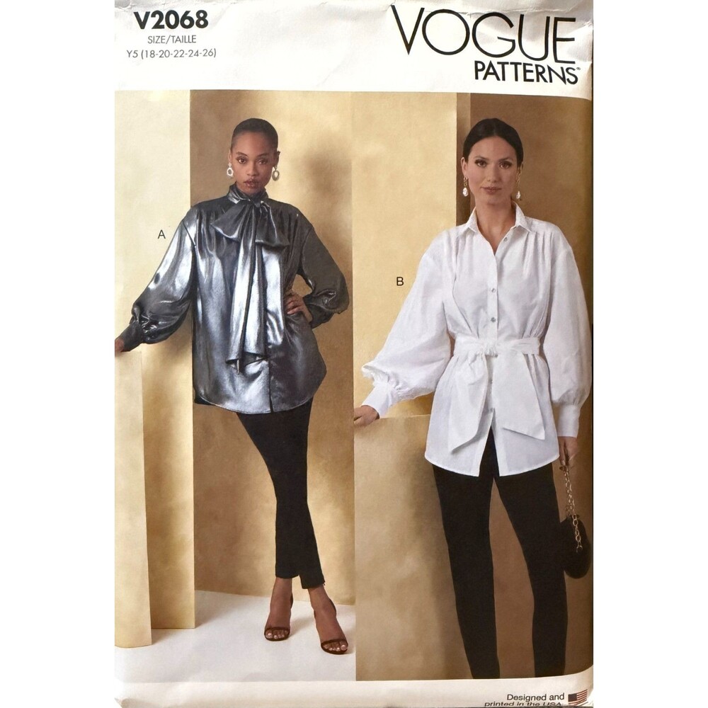 Pattern Misses Sz Y5 18-26 Blouse Sash Bow Vogue V2068 New/Uncut